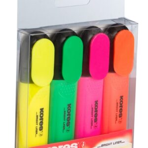 Tekstimarkeri komplekt KORES Bright Liner Plus, 4 värvi riputuspakis