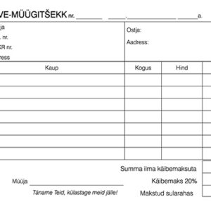 Blankett Arve-müügitšekk A6 laiuti, 100 lehte, paber