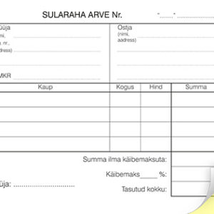 Blankett Sularaha-arve/kassa sissetuleku order A6 laiuti, 2×50 lehte, isekopeeruv