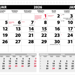 Seinakalender Uno põhi (must-punane), augustatud tagapapita