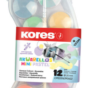 Akvarellvärvid 12 värvi KORES Pastel Mini, 25mm, pintsel, riputuspakis