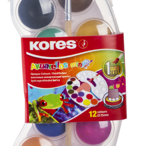 Akvarellvärvid 12 värvi KORES Mini, 25mm, pintsel, riputuspakis