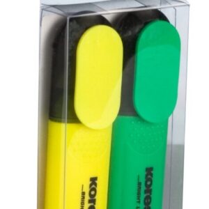 Tekstimarkeri komplekt KORES Bright Liner Plus, kollane ja roheline riputuspakis