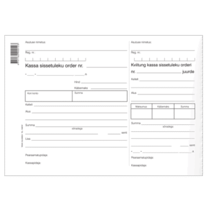 Blankett Kassa sissetuleku order A5 laiuti, 100 lehte