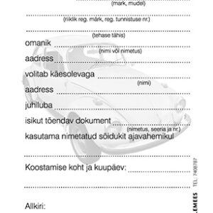 Blankett Mootorsõiduki volikiri A6, pikuti