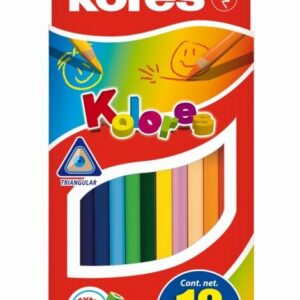 Värvipliiatsid kolmnurksed 12 värvi KORES Kolores + teritaja, riputuspakis