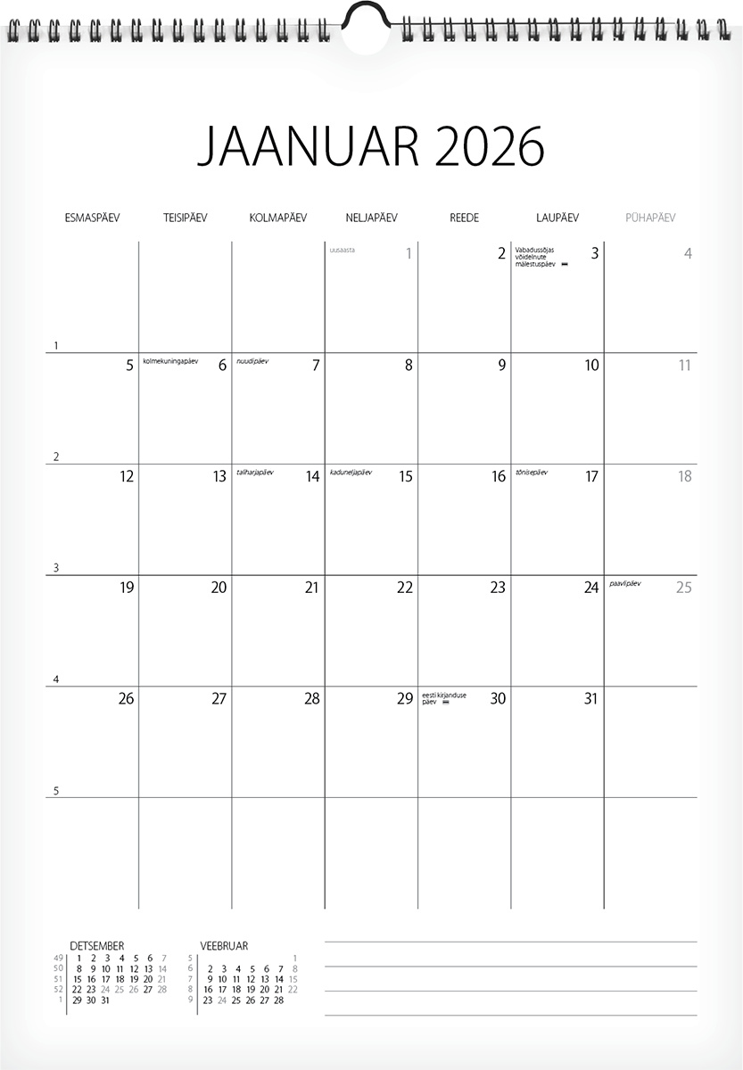 Memokalender, 297x420mm, aasaga spiraalköide