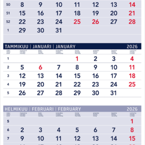 Seinakalender Trio Soome põhjad koos köitmise ja aknakomplektiga (tagapapiga)