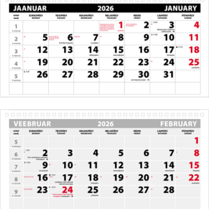 Seinakalender Trio Extra 4-osaline põhjad koos köitmise ja aknakomplektiga (tagapapiga)