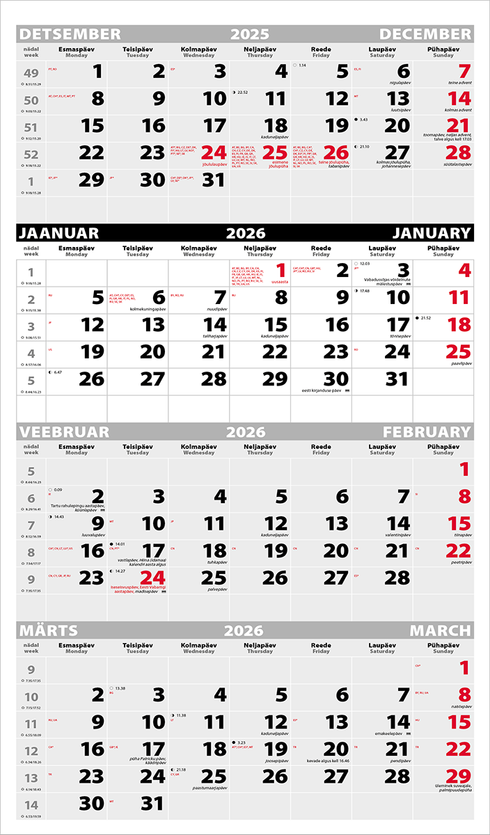 Seinakalender Quattro põhi augustamata tagapapita