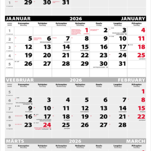 Seinakalender Quattro põhjad koos köitmise ja aknakomplektiga (tagapapiga)